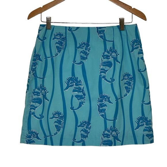 Lilly Pulitzer Women's Seahorse Ocean Tropical Blue Mini Skirt Size 6 - Picture 1 of 6
